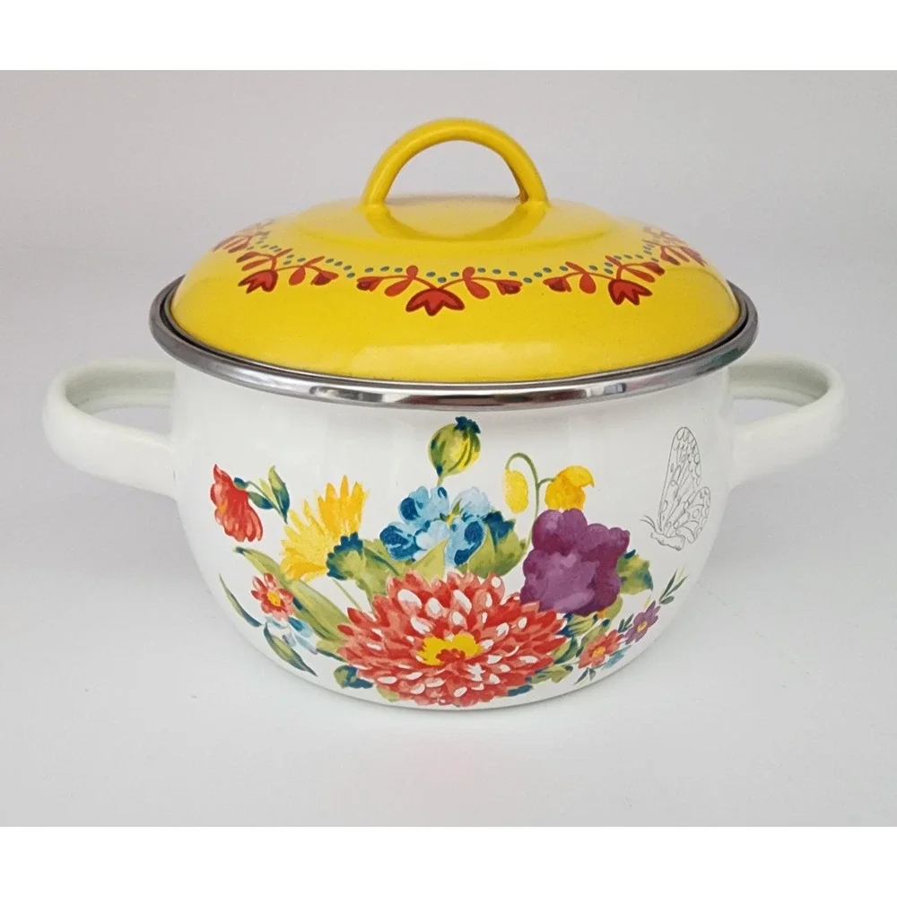 The Pioneer Woman Mini Dutch Oven Set 2pc Floral Enamel Steel Teal White 1 Qt